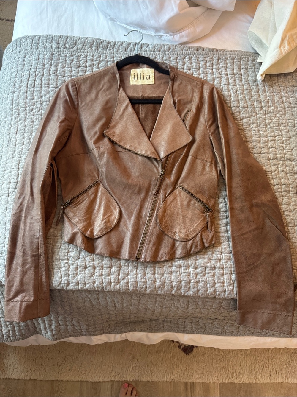 Filia Cognac Leather Asymmetrical Zip Jacket
